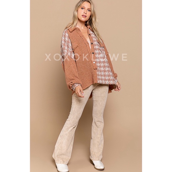 POL Half Button Houndstooth Patchwork Pullover Top Oversized - Picture 12 of 12